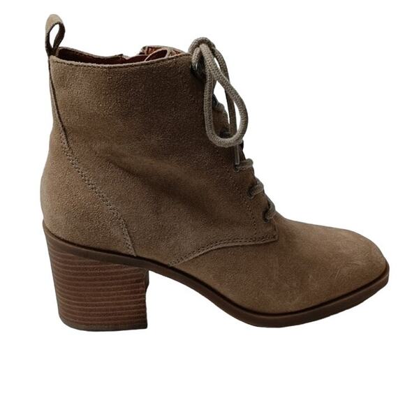 Lucky Brand Wadil Stone Taupe Suede Leather Lace up Combat Ankle Boots Booties - Picture 1 of 11